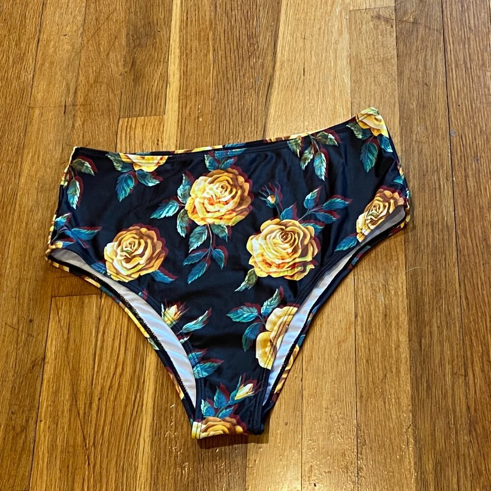 Peddney Yellow Rose High Waist Bikini Bottoms Size XL NWOT